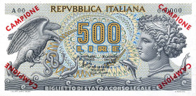 CARTAMONETA - BIGLIETTI DI STATO - Repubblica Italiana (monetazione in lire) (1946-2001) - 500 Lire - Aretusa 20/06/1966 CAMPIONE RRRR Con certificato...