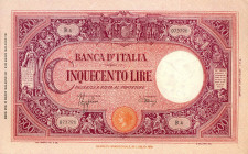 CARTAMONETA - BANCA d'ITALIA - Vittorio Emanuele III (1900-1943) - 500 Lire - Barbetti (testina) 31/03/1943 - Fascio Alfa 460; Lireuro 31A RRR Azzolin...