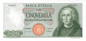 CARTAMONETA - BANCA d'ITALIA - Repubblica Italiana (monetazione in lire) (1946-2001) - 5.000 Lire - Colombo 1° tipo 04/01/1968 Alfa 798; Lireuro 66B2 ...