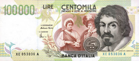 CARTAMONETA - BANCA d'ITALIA - Repubblica Italiana (monetazione in lire) (1946-2001) - 100.000 Lire - Caravaggio 2° tipo Alfa 935sp RR Sostitutiva XE...