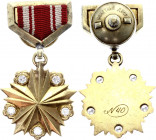 Mongolia The Order Of The Hero Copy in Gold 1946
2nd Type, 1946. Gold, 39,76g. 5 diamonds 0,25 carat each. Number 40, Mondvor on the screw. Not only ...