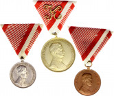 Austria - Hungary Lot of 3 Medals for Bravery "fortitvdini" 1st - 2nd - 3rd Class 1917 - 1918
Barac# 88, 91, 92; Bravery Medal "Fortitvdini" Gilted 1...