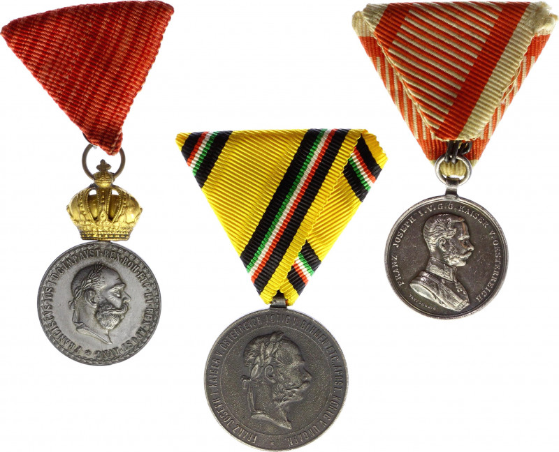 Austria - Hungary Lot of 3 Medals 1873 - 1916
Barac# 288, 283, 86; Military Mer...