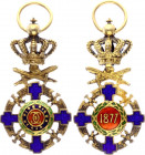 Romania Miniature of Order "Star of Romania" Grand Officer's 1864 (1932)
Partially gilt and enameled Silver 1.35 g., 23 x 12 mm.; Intermediary Model ...