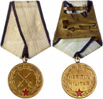 Romania Medal of Military Merit I Class 1954 - 1965
Circular gilt metal medal with loop for ribbon suspension; the face with crossed swords centrally...
