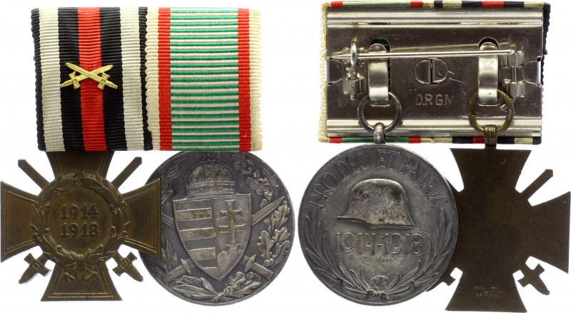 Germany - Empire Honorary Cross of the War & Hungary WWI Commemorative Medal Bar...