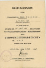 Germany - Third Reich Award Certificate of Wound Badge in Gold for 5 Wounds in WWII 1945
Besitzzeugnis das Verwundetenabzeichen in gold Verliehen Wor...