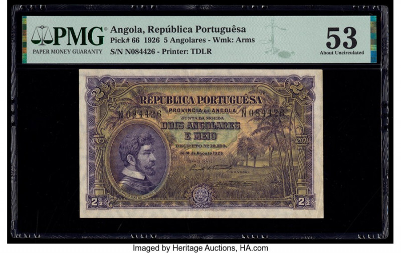 Angola Republica Portuguesa 5 Angolares 14.8.1926 Pick 66 PMG About Uncirculated...