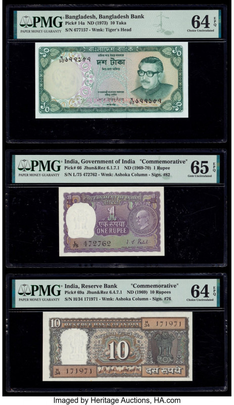 Bangladesh & India Group Lot of 6 Graded Examples PMG Choice Uncirculated 64 EPQ...