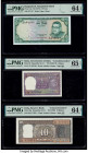 Bangladesh & India Group Lot of 6 Graded Examples PMG Choice Uncirculated 64 EPQ (2); Gem Uncirculated 65 EPQ (2); Gem Uncirculated 66 EPQ (2). Staple...