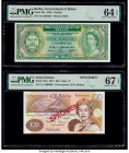 Belize Government of Belize 1 Dollar 1.1.1976 Pick 33c PMG Choice Uncirculated 64 EPQ; Saint Helena Government of St. Helena 20 Pounds 2012 Pick 13bs ...