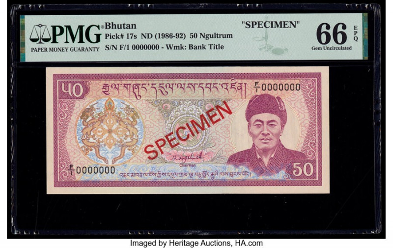 Bhutan Royal Monetary Authority 50 Ngultrum ND (1986-92) Pick 17s Specimen PMG G...