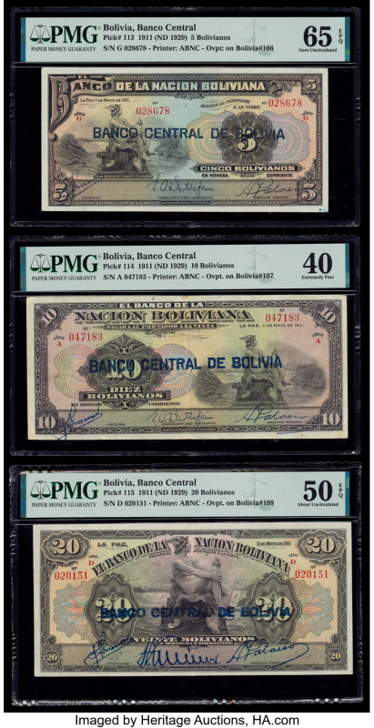 Bolivia Banco Central Group Lot of 5 Graded Examples PMG Gem Uncirculated 65 EPQ...