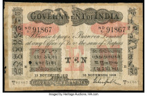 Burma Government of India, Rangoon 10 Rupees 15.11.1918 Pick A5c Jhun2A.2.3.D.3 Good-Very Good. Pieces missing, tape and manuscript paper added. This ...