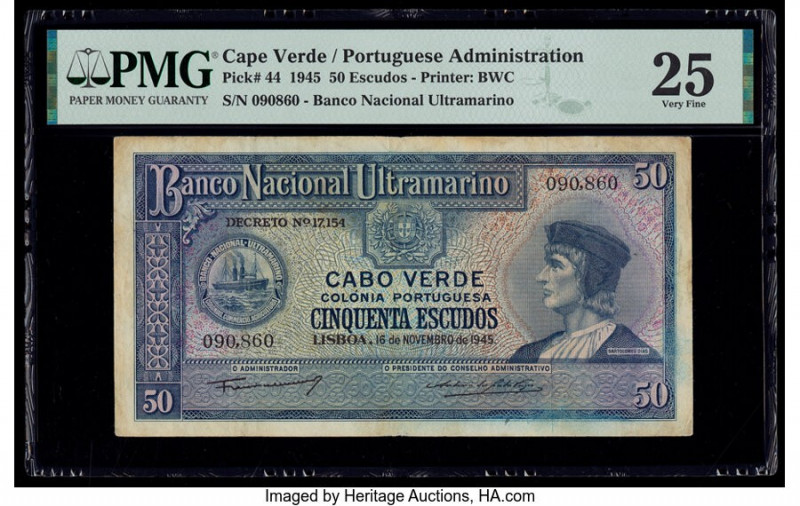 Cape Verde Banco Nacional Ultramarino 50 Escudos 16.11.1945 Pick 44 PMG Very Fin...