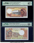 Comoros Institut d'Emission des Comores 500 Francs ND (1976) Pick 7a PMG Superb Gem Unc 67 EPQ; Djibouti Banque Nationale de Djibouti 1000 Francs ND (...