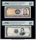 El Salvador Banco Central de Reserva de El Salvador 1; 10 Colon; Colones 24.10.1972; 25.8.1983 Pick 115a; 135a Two Examples PMG Superb Gem Unc 67 EPQ ...