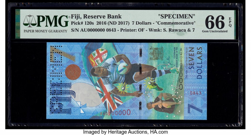 Fiji Reserve Bank of Fiji 7 Dollars 2016 (ND 2017) Pick 120s Commemorative Speci...