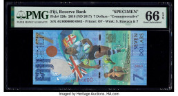 Fiji Reserve Bank of Fiji 7 Dollars 2016 (ND 2017) Pick 120s Commemorative Specimen PMG Gem Uncirculated 66 EPQ. Roulette Specimen Punch.

HID09801242...