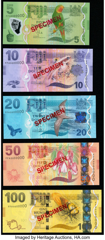 Fiji Reserve Bank of Fiji Group Lot of 5 Specimen Crisp Uncirculated. Red Specim...