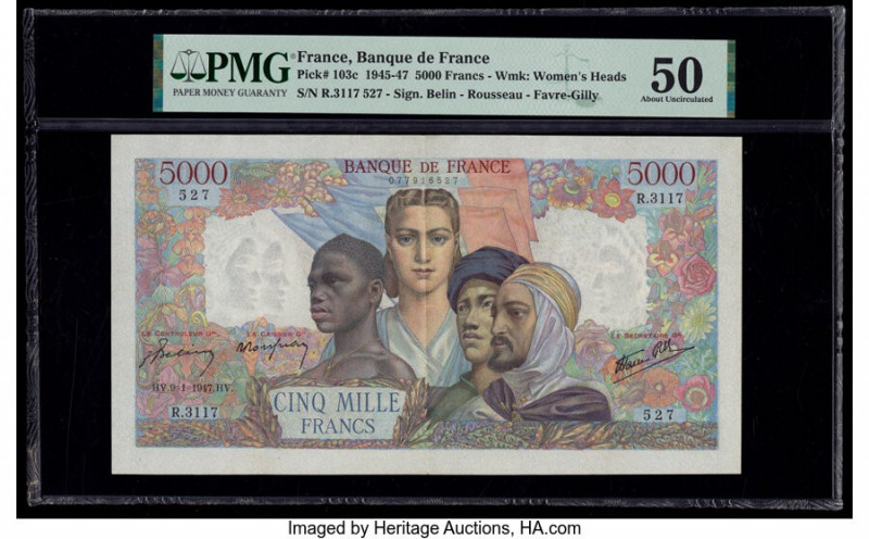 France Banque de France 5000 Francs 9.1.1947 Pick 103c PMG About Uncirculated 50...