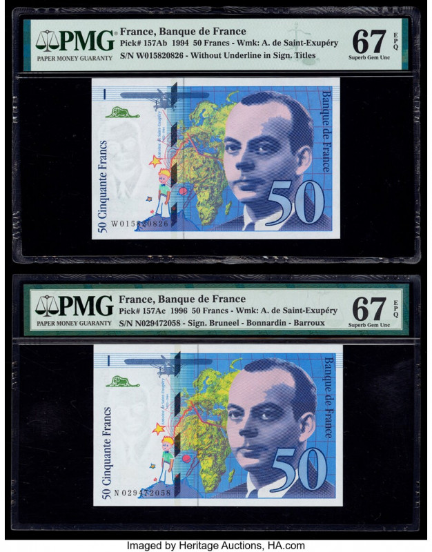 France Banque de France 50 Francs 1994; 1996 Pick 157Ab; 157Ac Two examples PMG ...