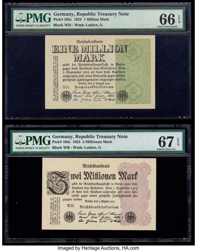 Germany Republic Treasury Note (3); Reichsbanknote 1; 2; 5; 50 Million Mark 1.9....