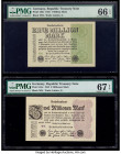 Germany Republic Treasury Note (3); Reichsbanknote 1; 2; 5; 50 Million Mark 1.9.1923; 9.8.1923; 20.8.1923; 1.1.1923 Pick 102c; 104c; 105; 109c Four Ex...
