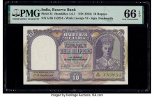 India Reserve Bank of India 10 Rupees ND (1943) Pick 24 Jhun4.6.1 PMG Gem Uncirculated 66 EPQ. Staple holes at issue.

HID09801242017

© 2020 Heritage...