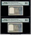 India Government of India 1 Rupee 1940 Pick 25a Jhun4.1.1A Two Consecutive Examples PMG Choice Uncirculated 64 (2). Spindle holes at issue present on ...