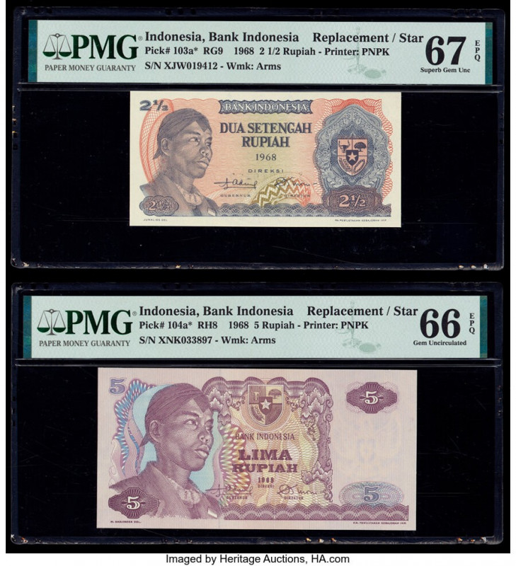 Indonesia Bank Indonesia 2 1/2; 5 Rupiah 1968 Pick 103a*; 104a* Two Replacement ...