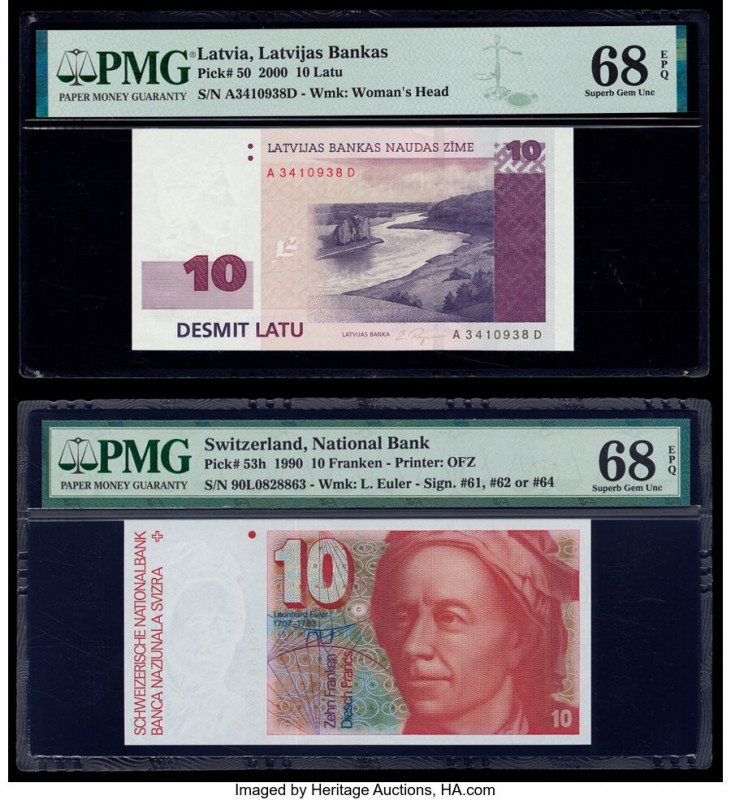 Latvia Latvijas Bankas Naudas Zime 10 Latu 2000 Pick 50 PMG Superb Gem Unc 68 EP...