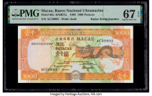 Macau Banco Nacional Ultramarino 1000 Patacas 8.8.1988 Pick 63a KNB57a PMG Superb Gem Unc 67 EPQ. 

HID09801242017

© 2020 Heritage Auctions | All Rig...