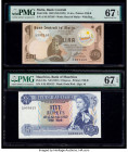 Malta Bank Centrali ta' Malta 1 Lira 1967 (ND 1979) Pick 34b PMG Superb Gem Unc 67 EPQ; Mauritius Bank of Mauritius 5 Rupees ND (1967) Pick 30c PMG Su...