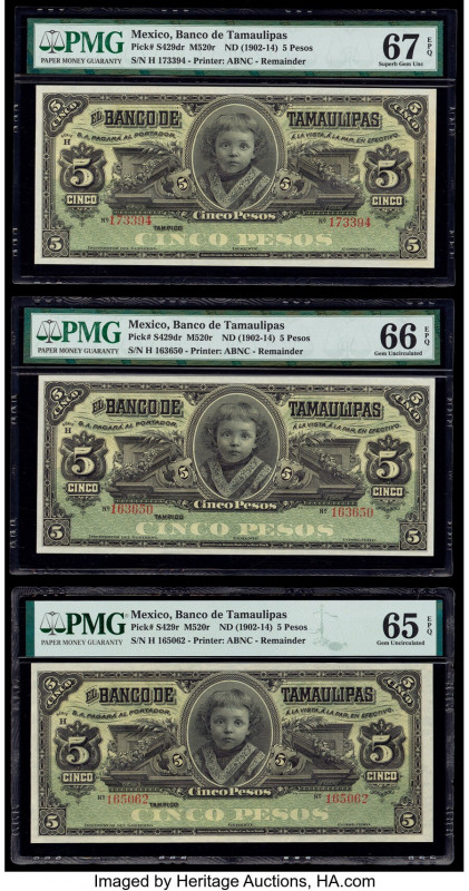 Mexico Banco de Tamaulipas 5 Pesos ND (1902-14) Pick S429r; S429dr (2) Three Rem...