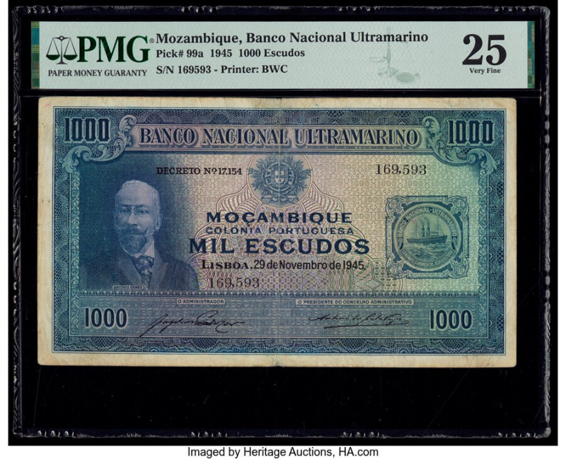 Mozambique Banco Nacional Ultramarino 1000 Escudos 29.11.1945 Pick 99a PMG Very ...