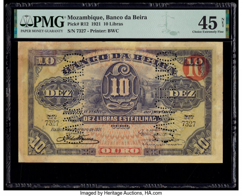 Mozambique Banco Da Beira 10 Libras 1.2.1921 Pick R12 PMG Choice Extremely Fine ...