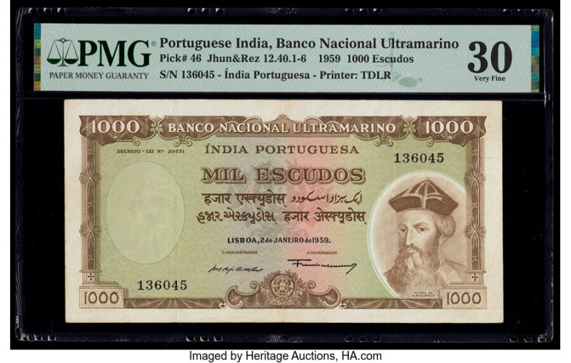 Portuguese India Banco Nacional Ultramarino 1000 Escudos 2.1.1959 Pick 46 Jhunjh...