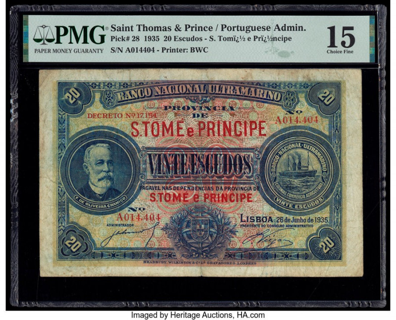 Saint Thomas and Prince Banco Nacional Ultramarino 20 Escudos 26.6.1935 Pick 28 ...