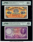 Scotland National Bank of Scotland Limited 1 Pound 1.6.1957; 2.1.1947 Pick 258c; s322 Two Examples PMG Choice Uncirculated 64; Choice Extremely Fine 4...
