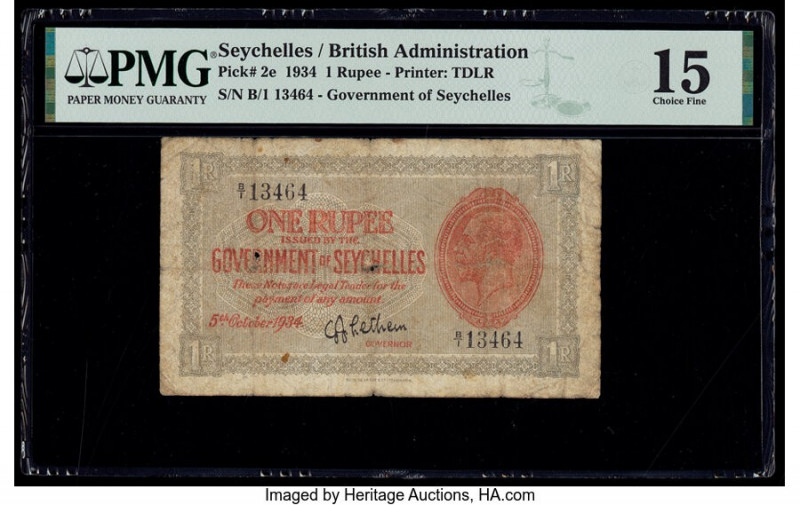 Seychelles Government of Seychelles 1 Rupee 5.10.1934 Pick 2e PMG Choice Fine 15...