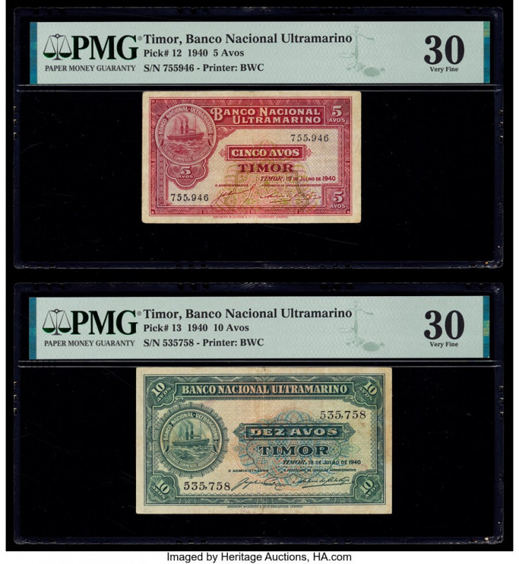 Timor Banco Nacional Ultramarino 5; 10 Avos 19.7.1940 Pick 12; 13 Two Examples P...