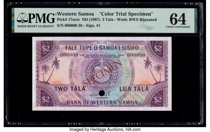 Western Samoa Bank of Western Samoa 2 Tala ND (1967) Pick 17acts Color Trial Spe...