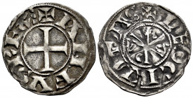Kingdom of Castille and Leon. Alfonso VI (1073-1109). Dinero. Leon. (Bautista-7.4). Anv.: ✠ ANFVS REX ︙. Rev.: ✠ LEO CIVITAS. S inverted. Ve. 0,92 g. ...