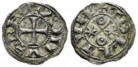 Kingdom of Castille and Leon. Alfonso VI (1073-1109). Dinero. Toledo. (Bautista-9.1). Ve. 0,69 g. With pellet inside each roundel on reverse. Almost X...