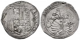 Catholic Kings (1474-1504). 2 reales. Sevilla. (Cal-523). Ag. 6,80 g. "Square d" assayer on reverse. Almost VF. Est...75,00. 

Spanish Description: ...
