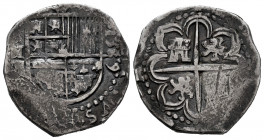 Philip II (1556-1598). 2 reales. 1589. Sevilla. (Cal-409). Ag. 6,77 g. Date to the right of the shield. Choice F. Est...60,00. 

Spanish Description...