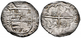 Philip II (1556-1598). 4 reales. 1593/2. Valladolid. F. (Cal-635). Ag. 13,54 g. Overdate. Rare. Choice VF. Est...250,00. 

Spanish Description: Feli...