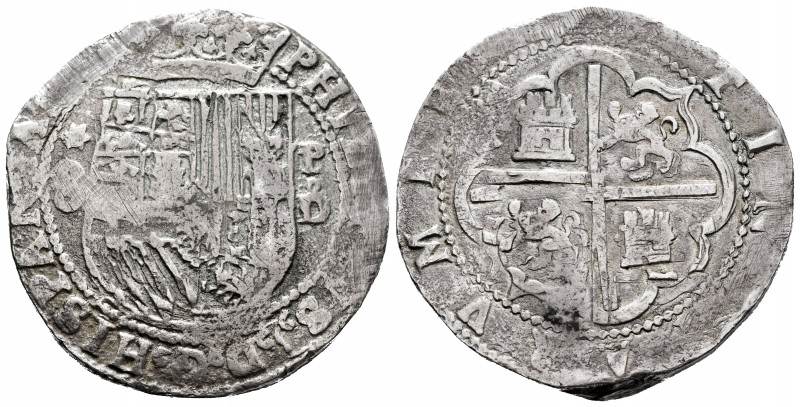 Philip II (1556-1598). 8 reales. Lima. D. (Cal-654). Ag. 26,00 g. Rare. Almost V...