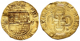 Philip II (1556-1598). 2 escudos. Sevilla. (Cal-828). (Tauler-31). Au. 6,68 g. S and square "d" assayer to the left, value II to the right. With the k...